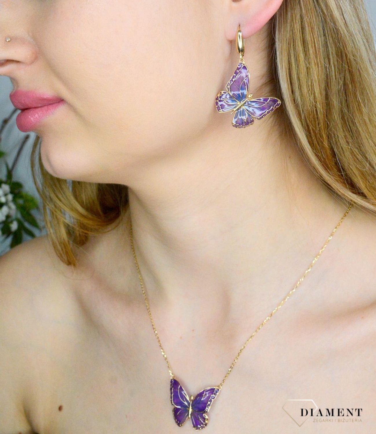 Złote kolczyki damskie 585 emaliowane duże motyle KL 11891.jpg